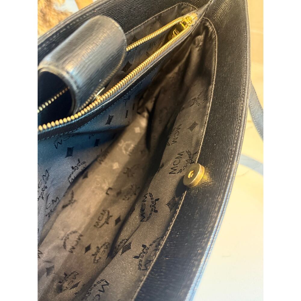 Vintage MCM Black Textured Leather Studded Shoulder Tote Bag Michael Cromer Era - Picture 11 of 13